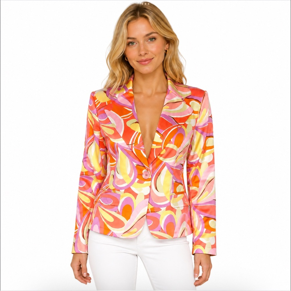 Live A Little Colorful Paisley Print One Button Cropped Blazer Petite Small